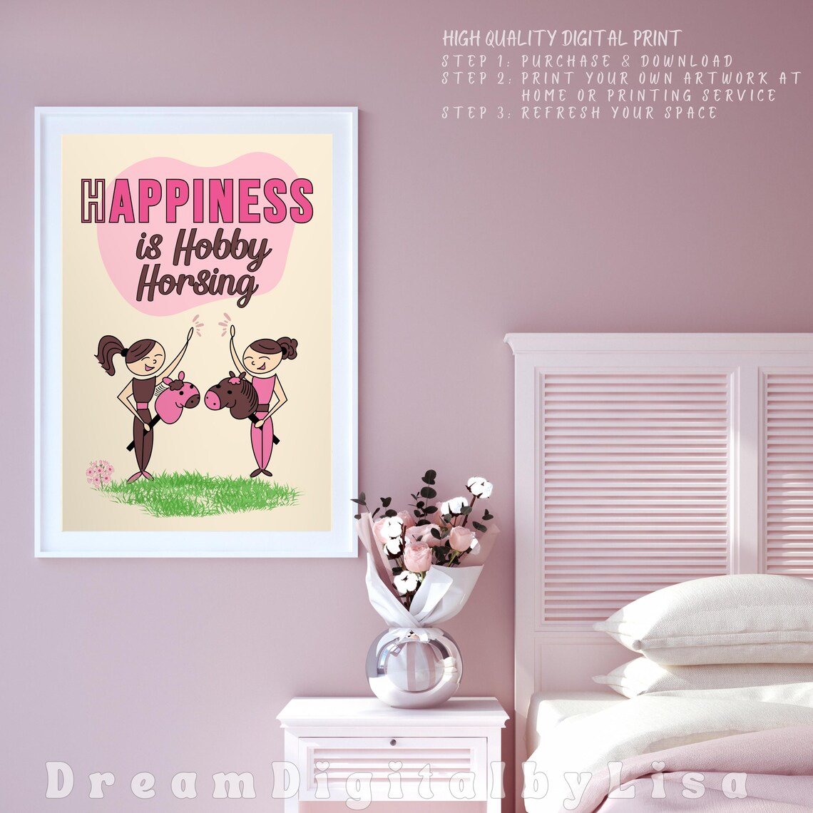 Happiness Is Hobby Horsing Cartoon Equestrian Girls Gift Poster - Image 2