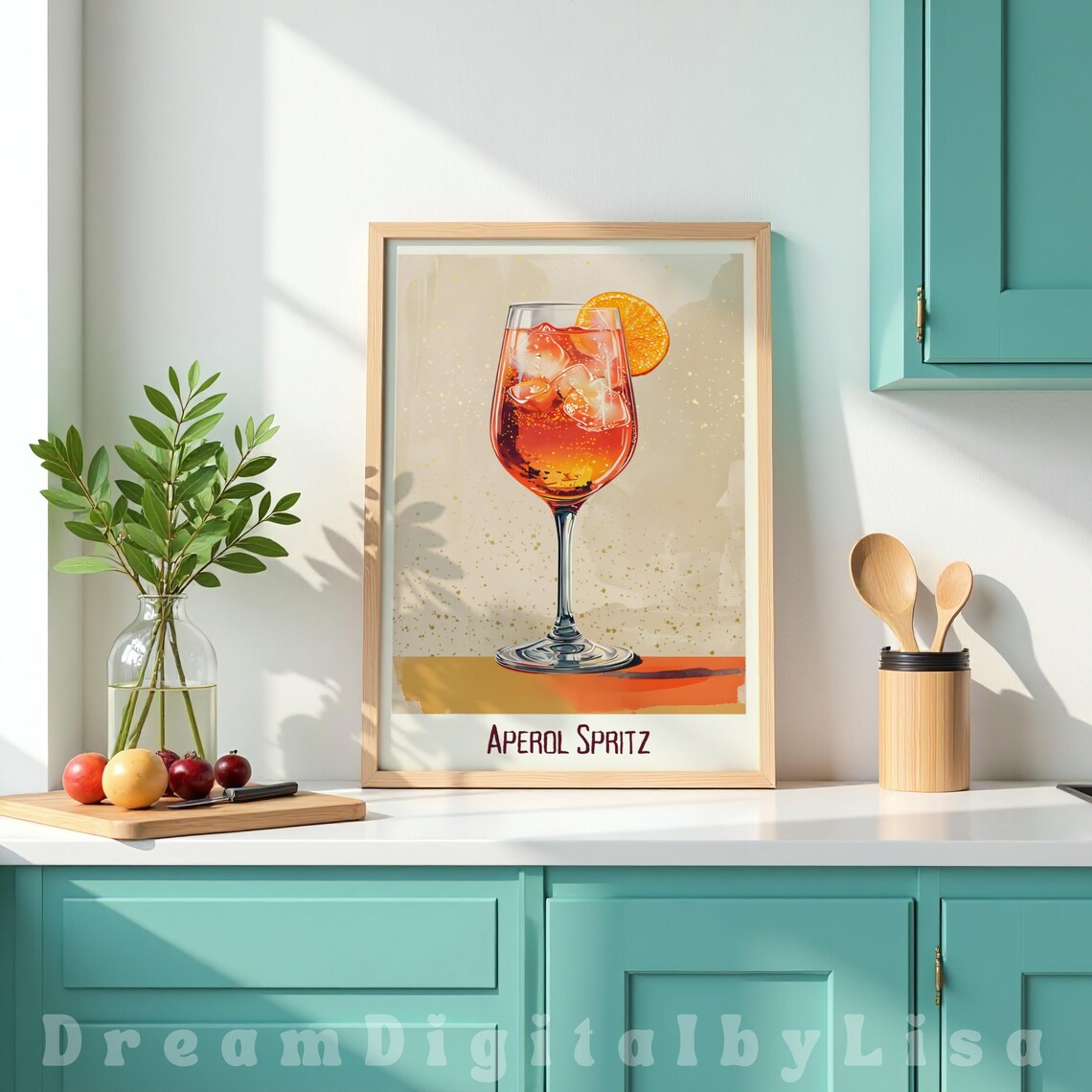 Aperol Spritz Vintage Cocktail Illustration, Bar Cart Decor - Image 2