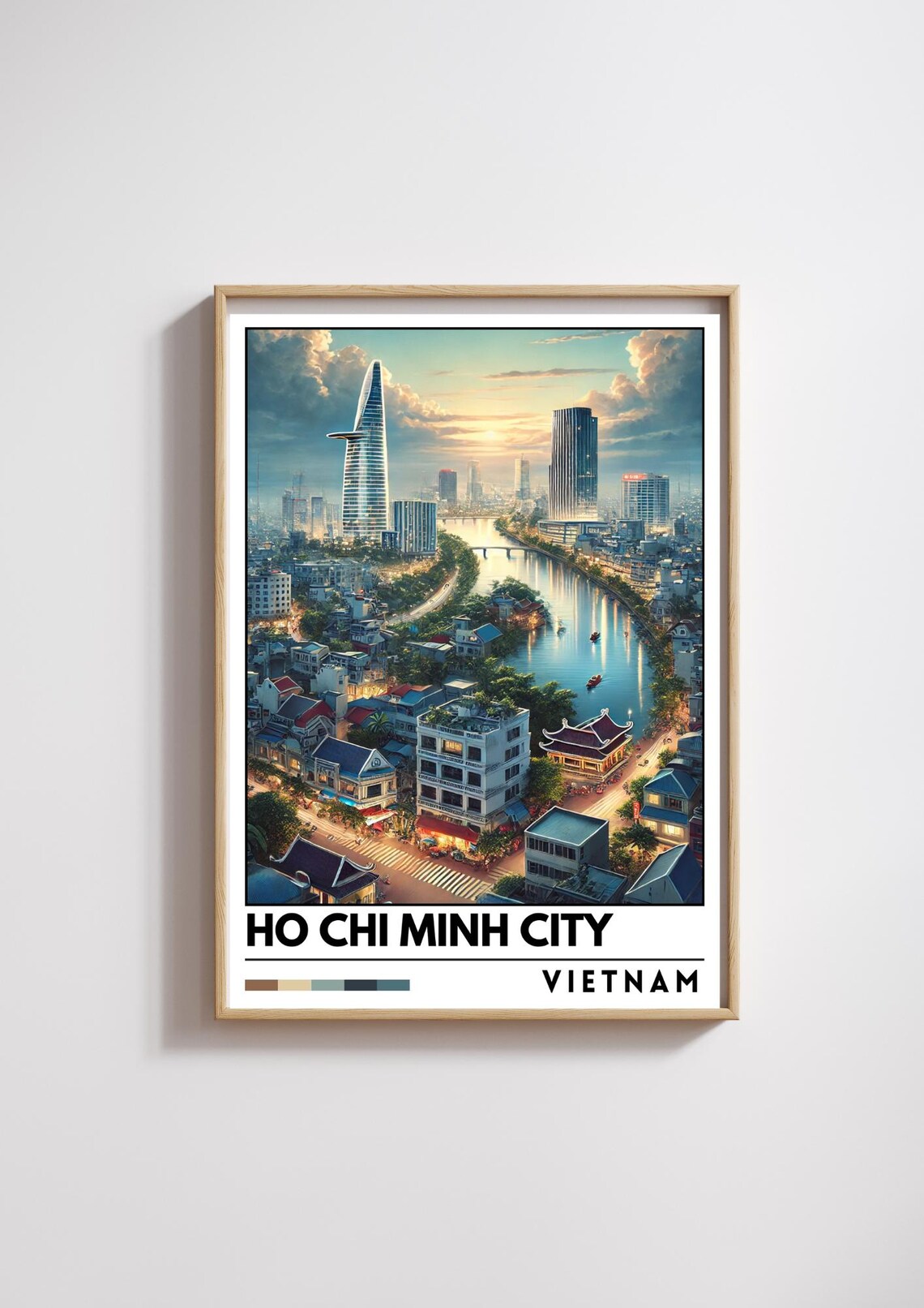 Ho Chi Minh City Vietnam Skyline Night River Cityscape Travel Poster