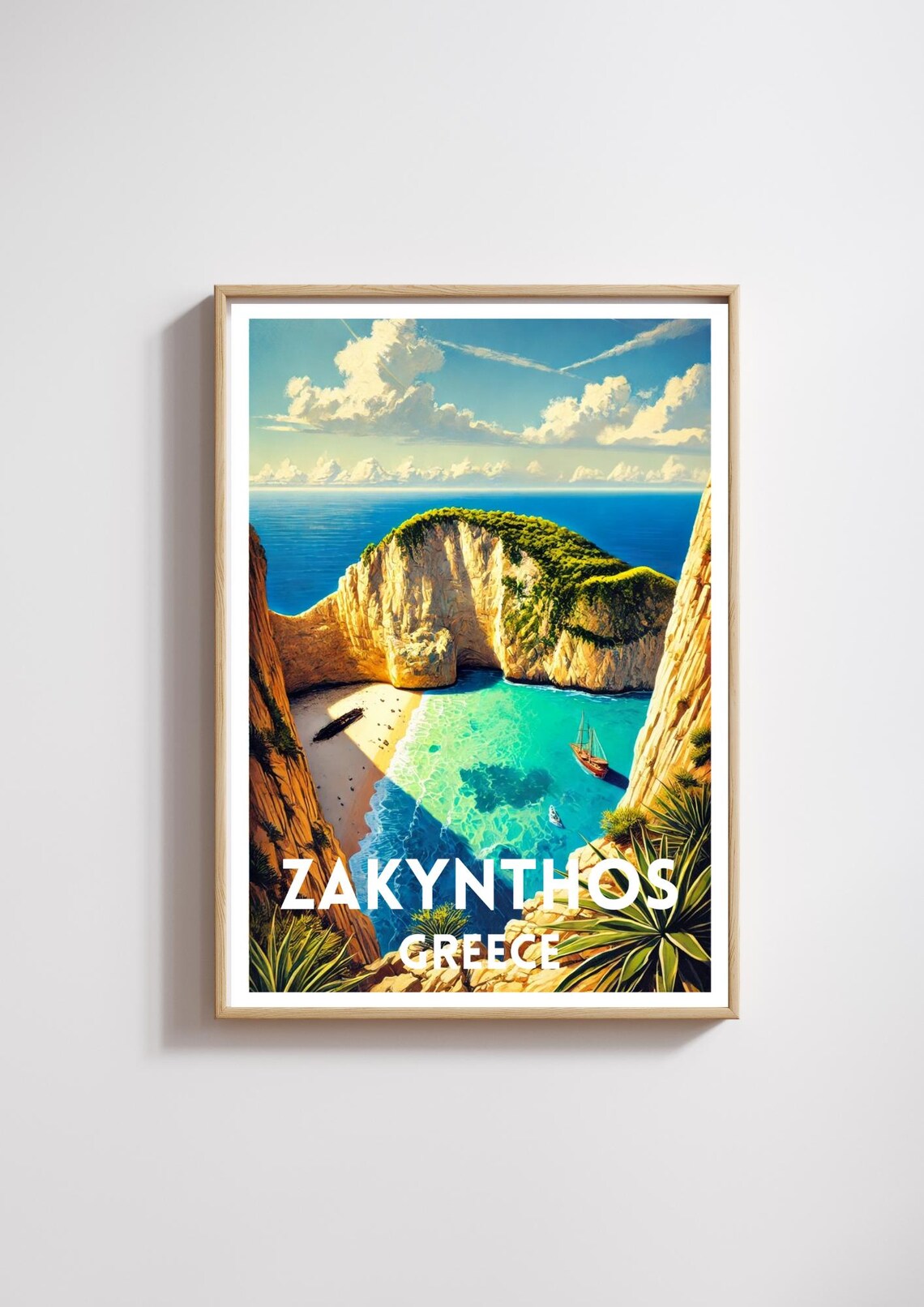 Zakynthos Greece Navagio Shipwreck Cove Turquoise Beach Travel Poster
