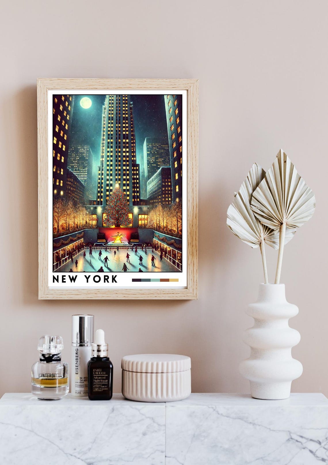 New York Rockefeller Center Christmas Tree Ice Rink Night Poster - Image 4