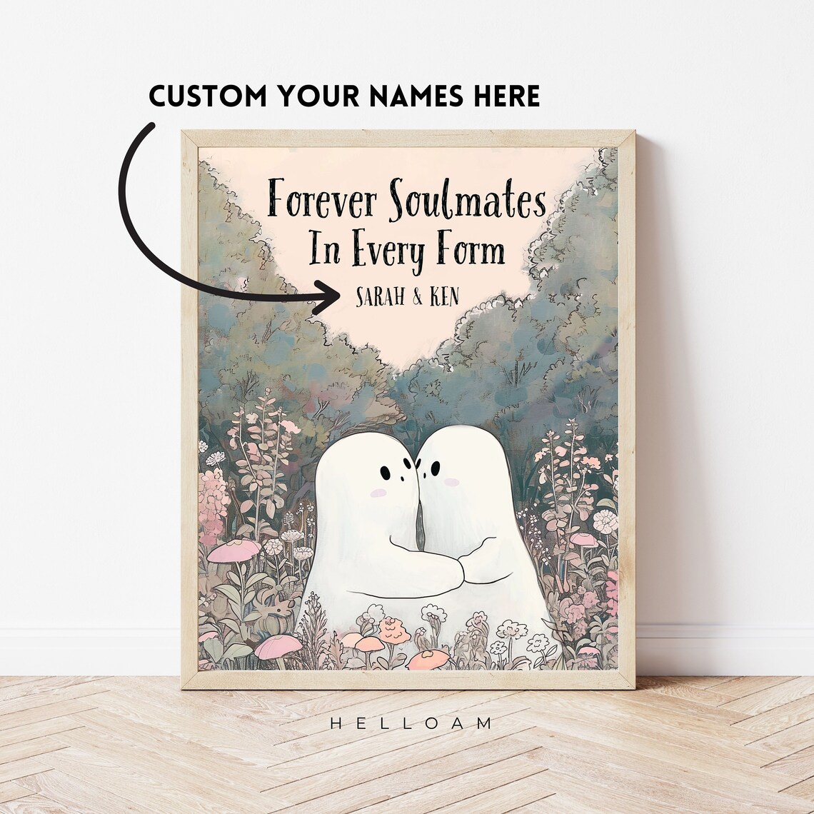Personalized Ghost Couple Kissing Forever Soulmates Wildflower Meadow Poster - Image 2