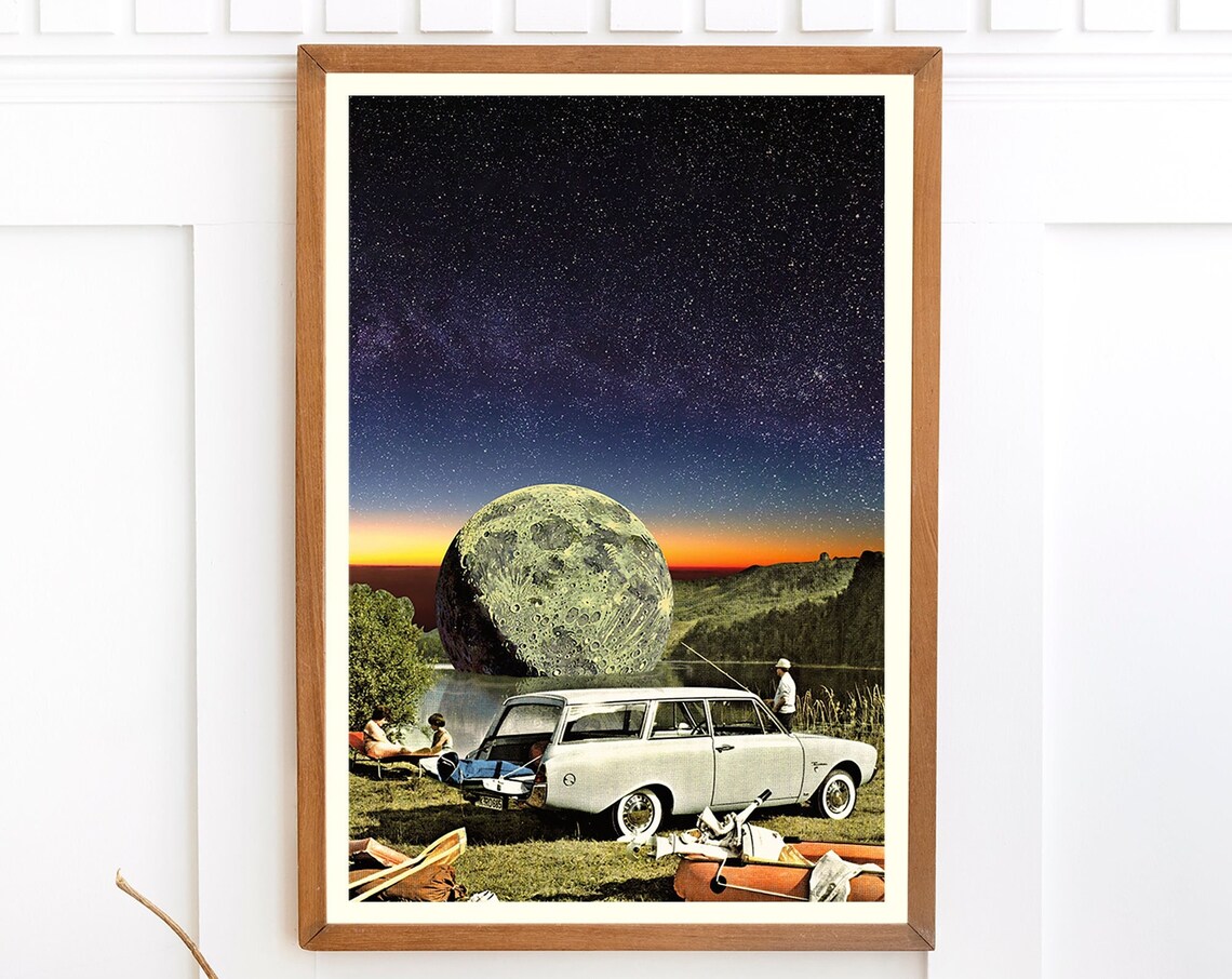 Get You the Moon Collage, Retro Cosmic Art Print