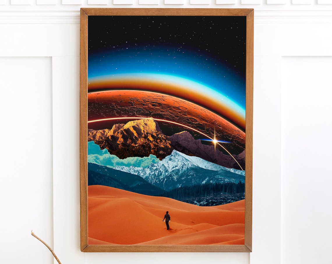 Surreal Landscape Modern Art Collage, Space Poster