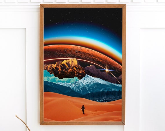 Surreal Landscape Modern Art Collage, Space Poster