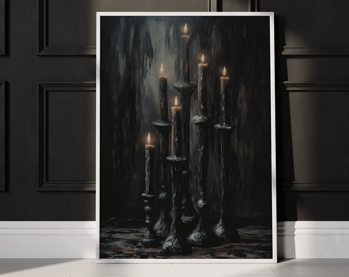 Halloween Decor Black Candles Vintage Style Halloween Moody Dark Academia Wall Art - Image 4