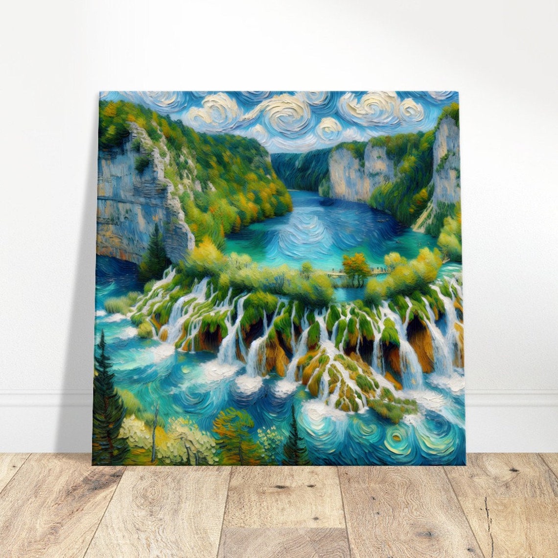 Plitvice Waterfall Serenity Oil Painting Print Impressionism Living Roombedroom Wall Prints Housewarming Gift