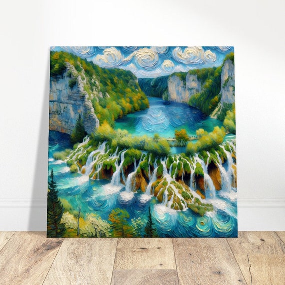 Plitvice Waterfall Serenity Oil Painting Print Impressionism Living Roombedroom Wall Prints Housewarming Gift