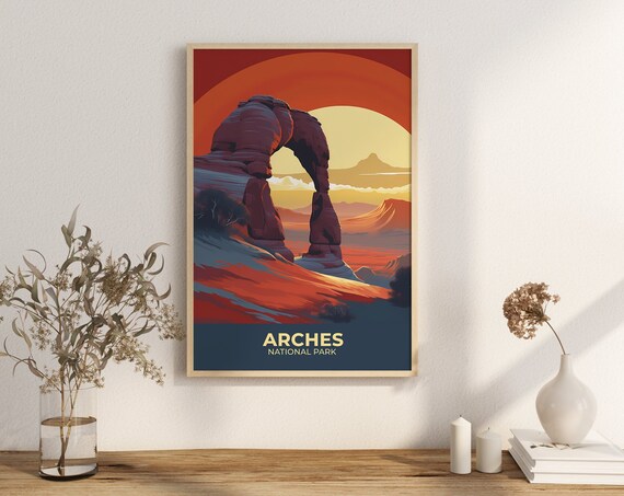 Arches National Park Delicate Arch Sunset Vintage Travel Poster