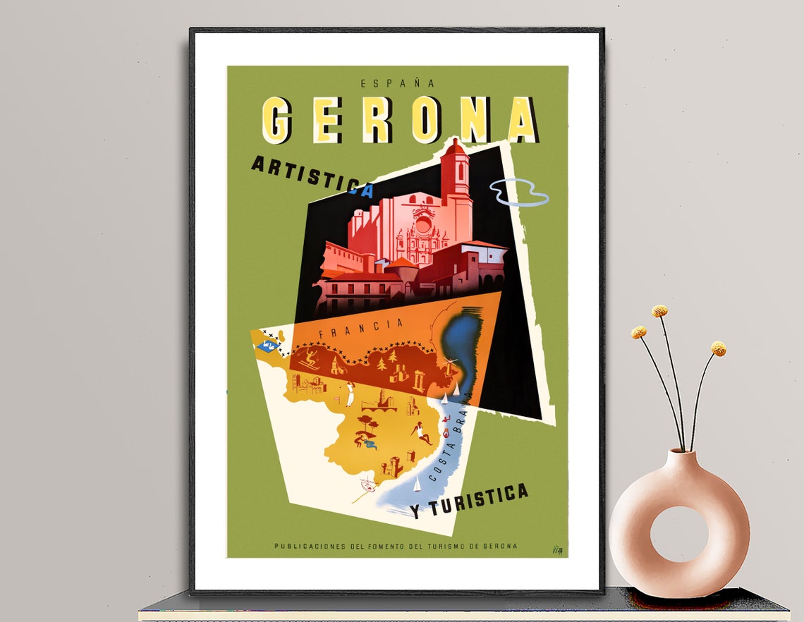 Gerona Spain Costa Brava Artistic Touristic Vintage Travel Poster