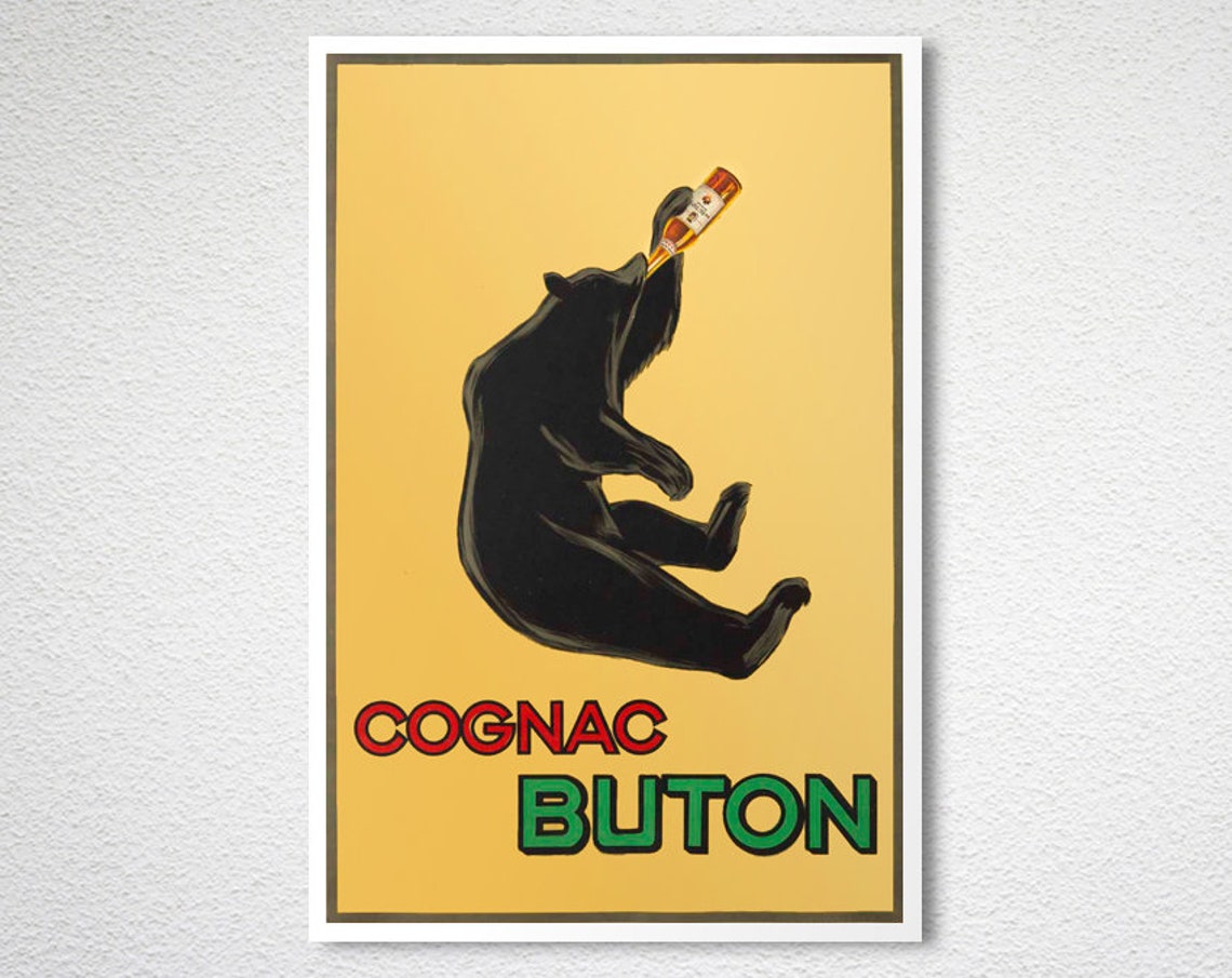 Cognac Buton Bold Black Bear Drinking Bottle Yellow Ad Poster - Image 2