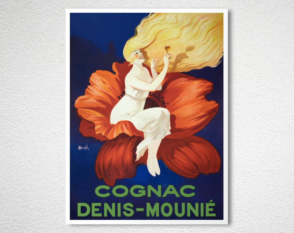 Cognac Denis Mounie Vintage Travel Poster, Bar Decor - Image 2