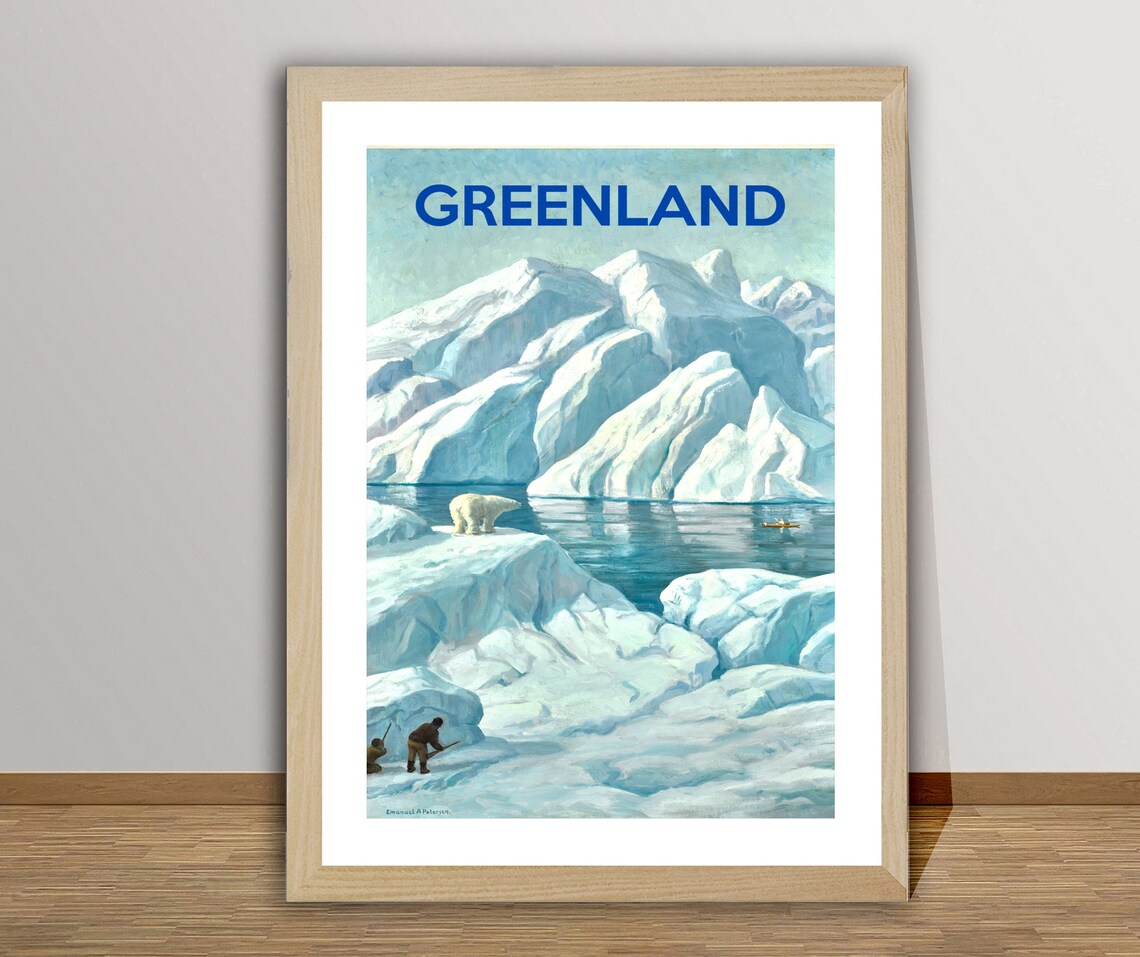Greenland Island Vintage Travel Poster, Nordic Poster