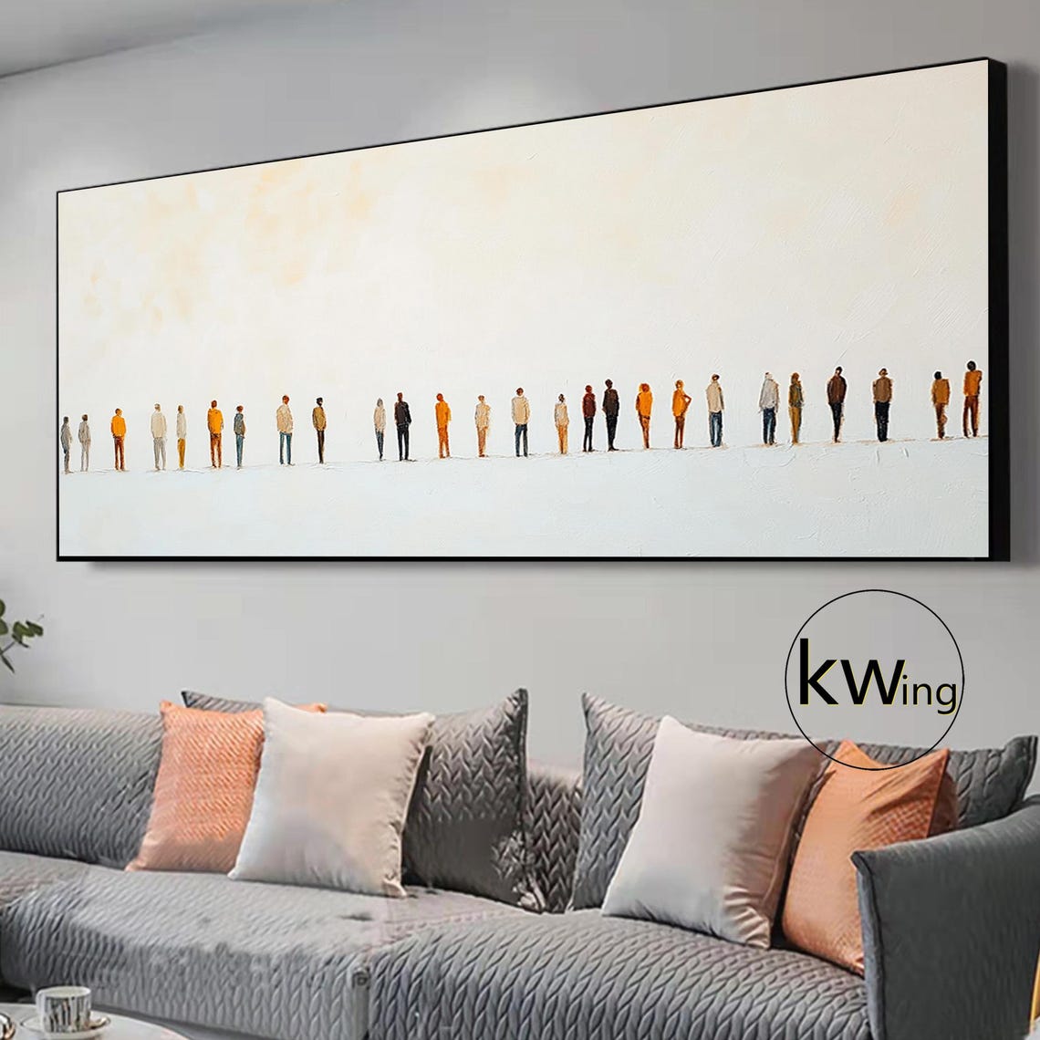 Minimalist Crowd of People Standing in Line Earth Tone Art Poster - Image 3
