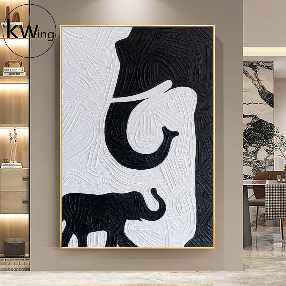 Mother Baby Elephant Black White Textured Abstract Safari Art Poster - Image 3