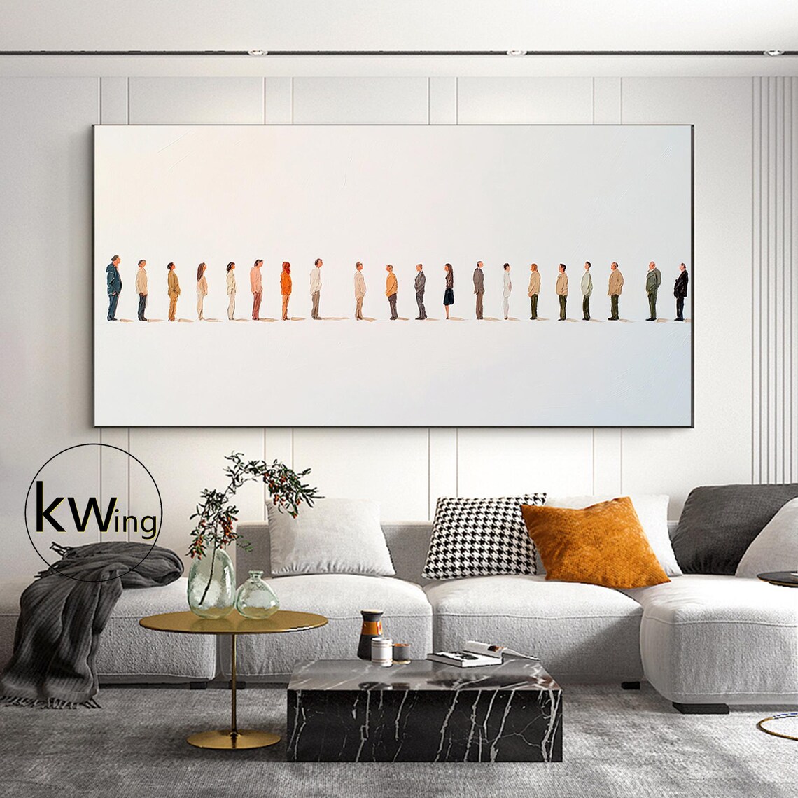 Minimalist Crowd Painting People in a Line Wabi Sabi Wall Art Poster - Image 4