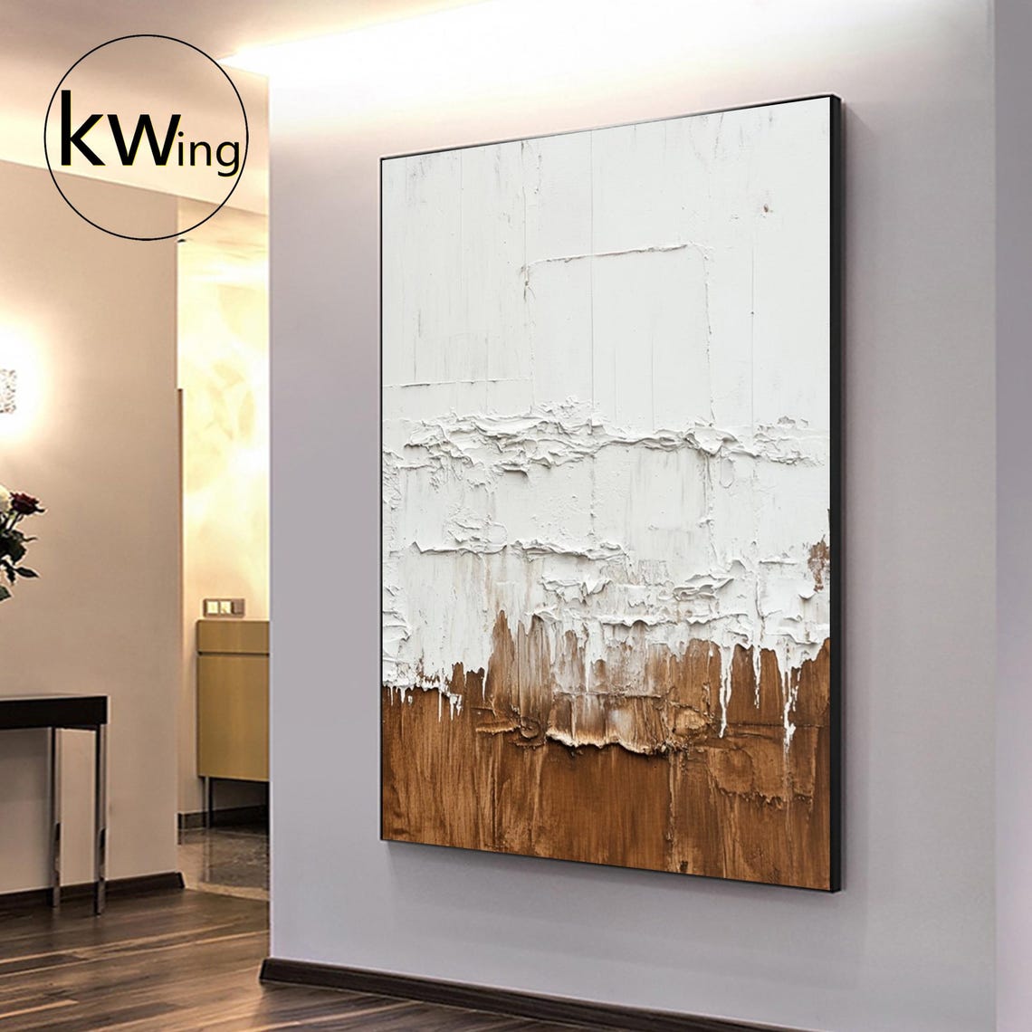 White Brown Textured Wabi Sabi Abstract Oil Painting Wall Art Poster - Image 5