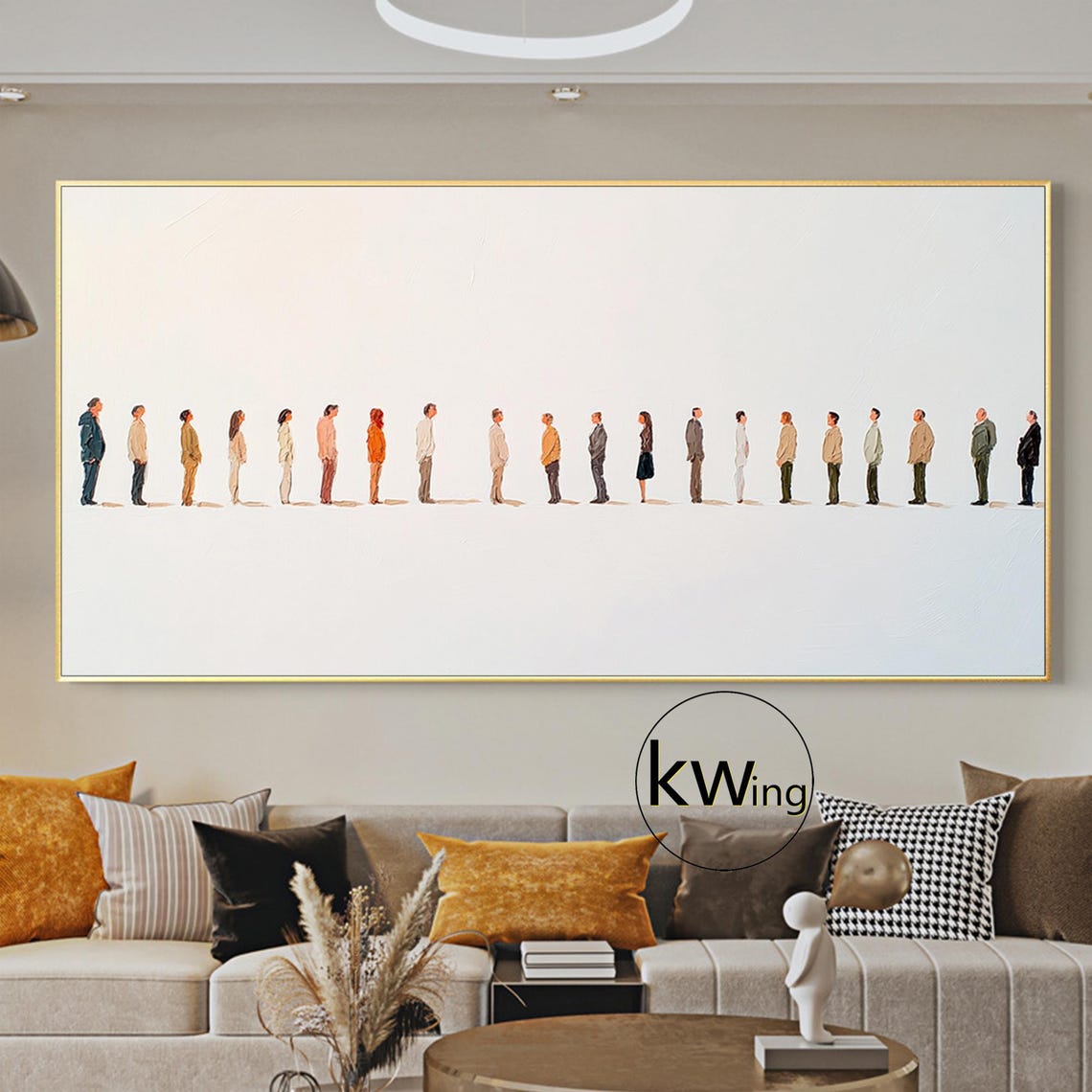 Minimalist Crowd Painting People in a Line Wabi Sabi Wall Art Poster - Image 2