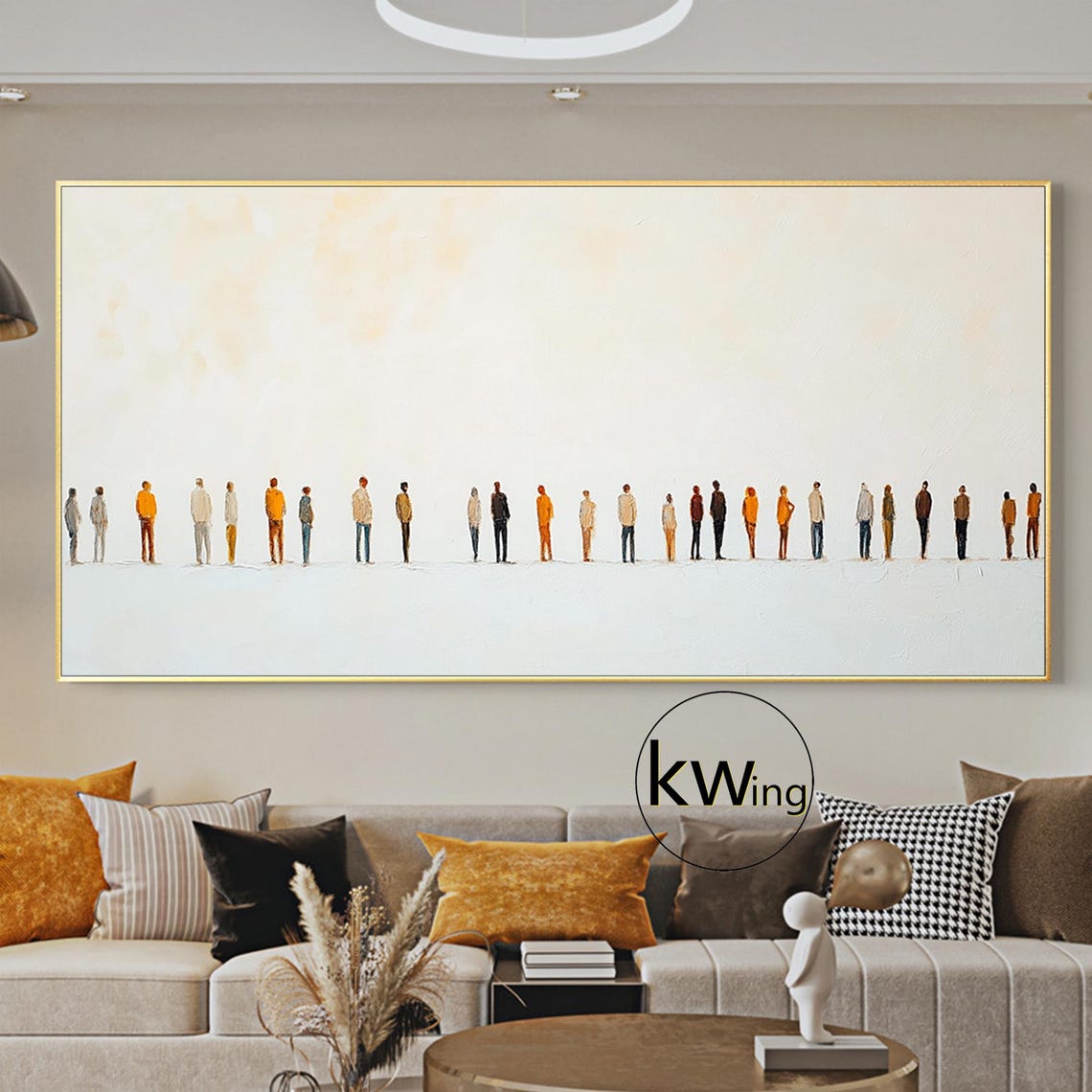Minimalist Crowd of People Standing in Line Earth Tone Art Poster - Image 2