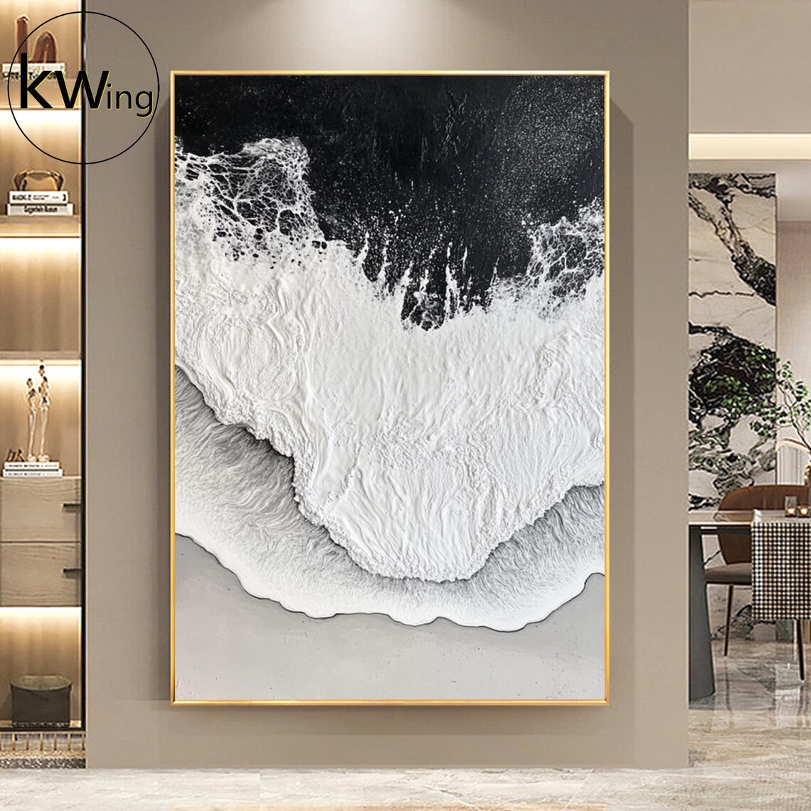 Large Abstract Textured Beach Oil Painting Black White Wall Painting Minimalist Seascape Wall Art Modern Wabi Sabi Art Fashion Room Decor - Image 4