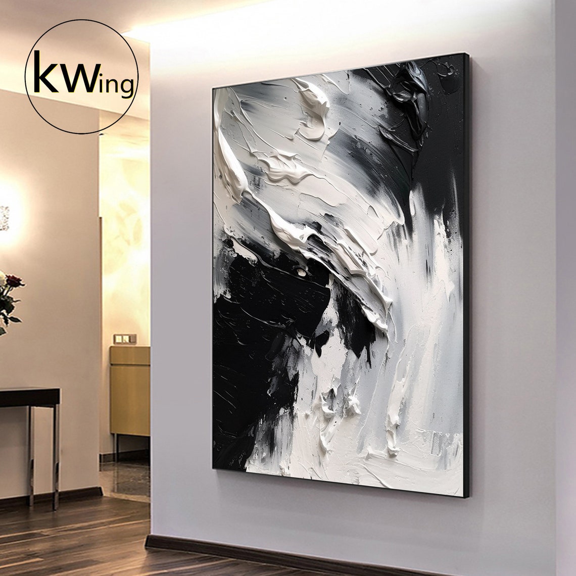 Black And White Abstract Texture Painting Thick Brushstroke Art Poster - Image 5