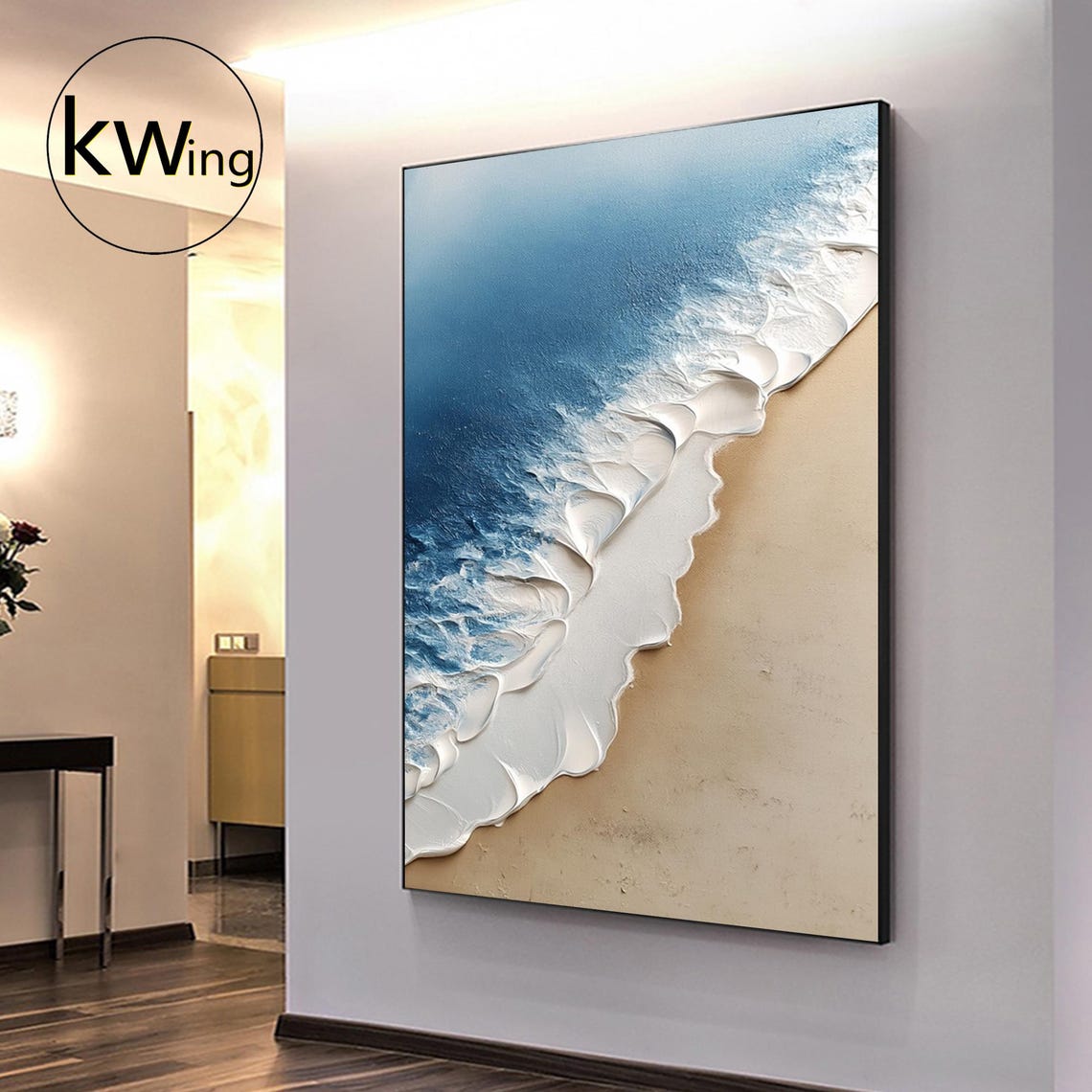 Blue Ocean Foam Wave Sandy Beach 3D Texture Painting Wall Art Poster - Image 5