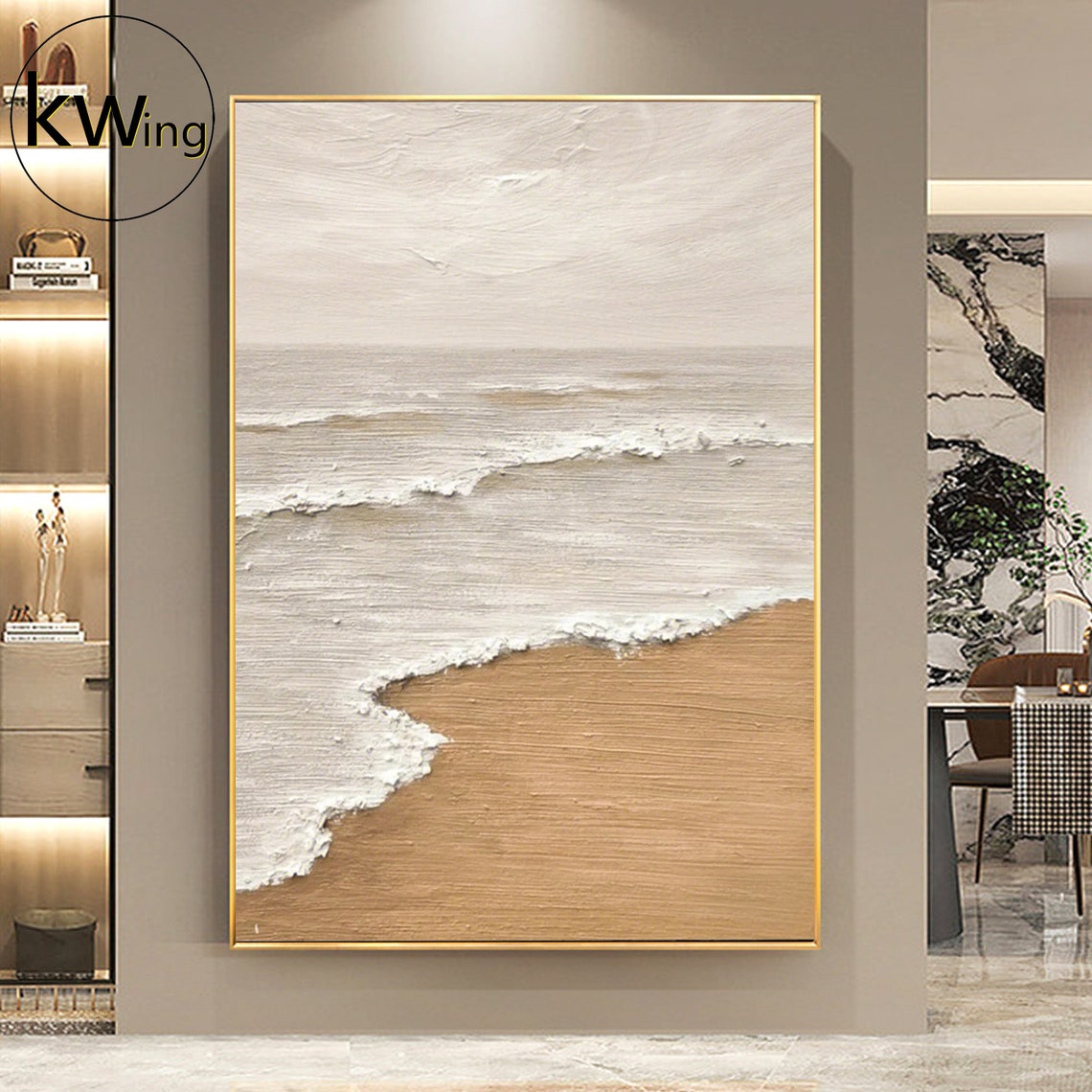 Beige Ocean Waves Sandy Beach Textured Calm Minimalist Art Poster - Image 3