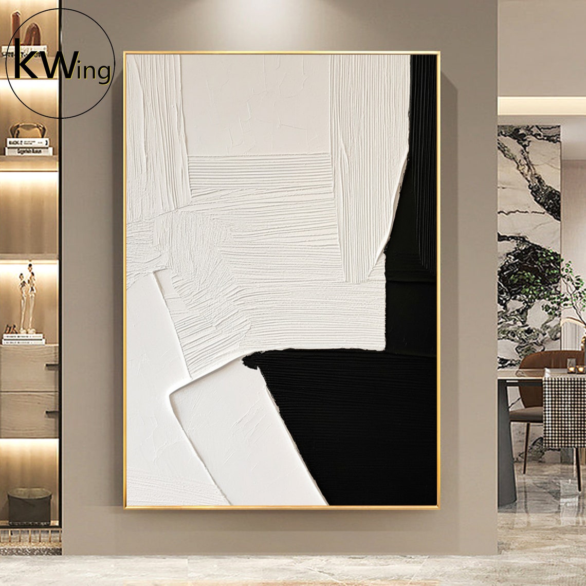 Black White Geometric Abstract 3D Texture Painting Modern Art Poster - Image 4