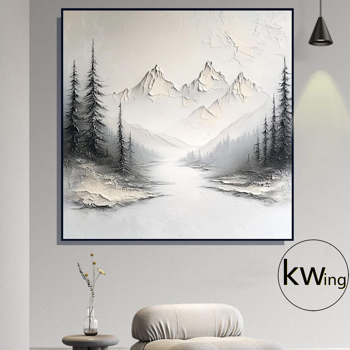 Snowy Mountain River Valley Pine Trees Misty Peaks Wall Art Poster - Image 4