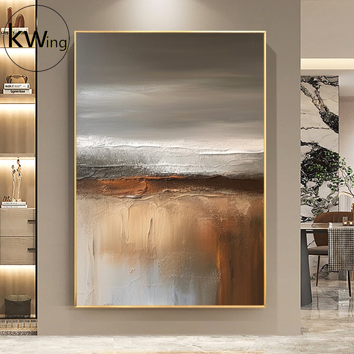 Gray Bronze Sunset Over Water Abstract Landscape Textured Art Poster - Image 3