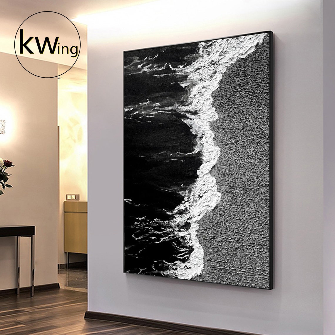Black White Aerial Ocean Waves Abstract Textured Seascape Wall Poster - Image 4