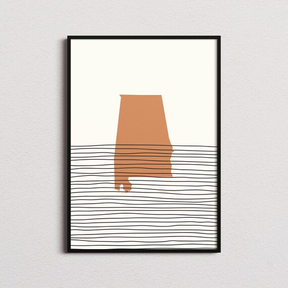 Alabama State Silhouette Terracotta Minimalist Line Art Poster