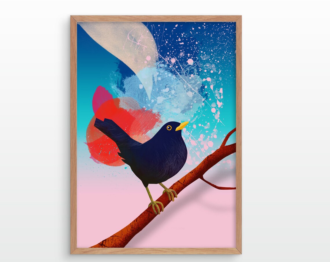 Common Blackbird Illustration Art Print, Birds - Image 4