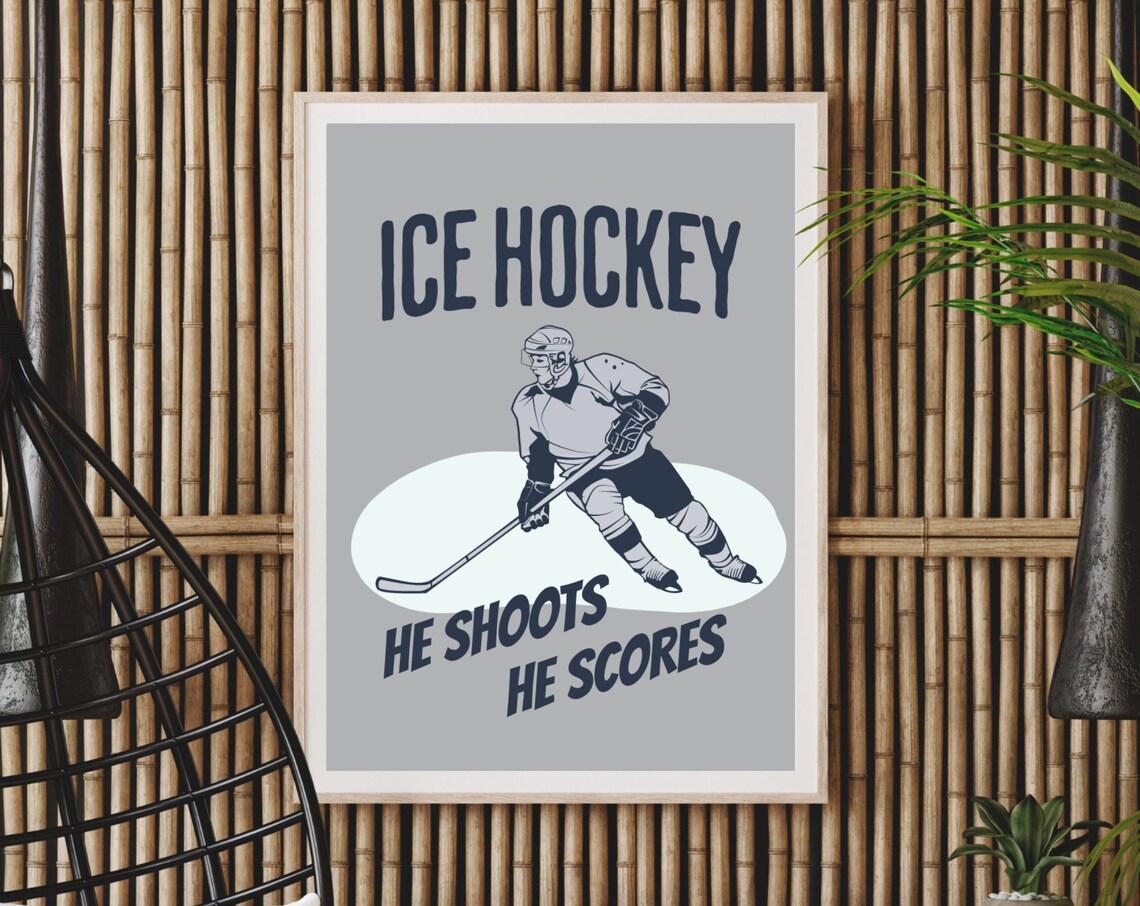 Ice Hockey He Shoots He Scores Poster Boys Room Sports Duo Wall Decor - Image 4