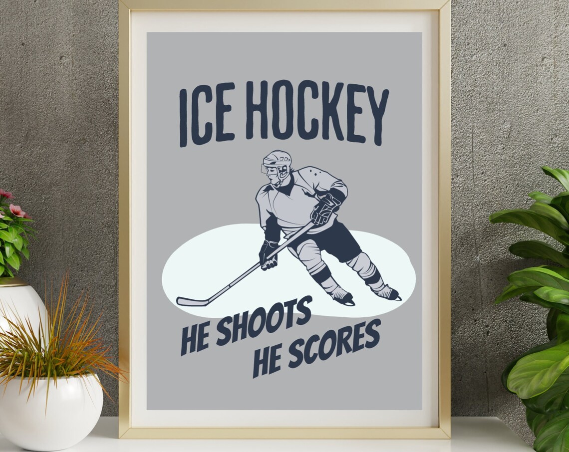 Ice Hockey He Shoots He Scores Poster Boys Room Sports Duo Wall Decor - Image 2