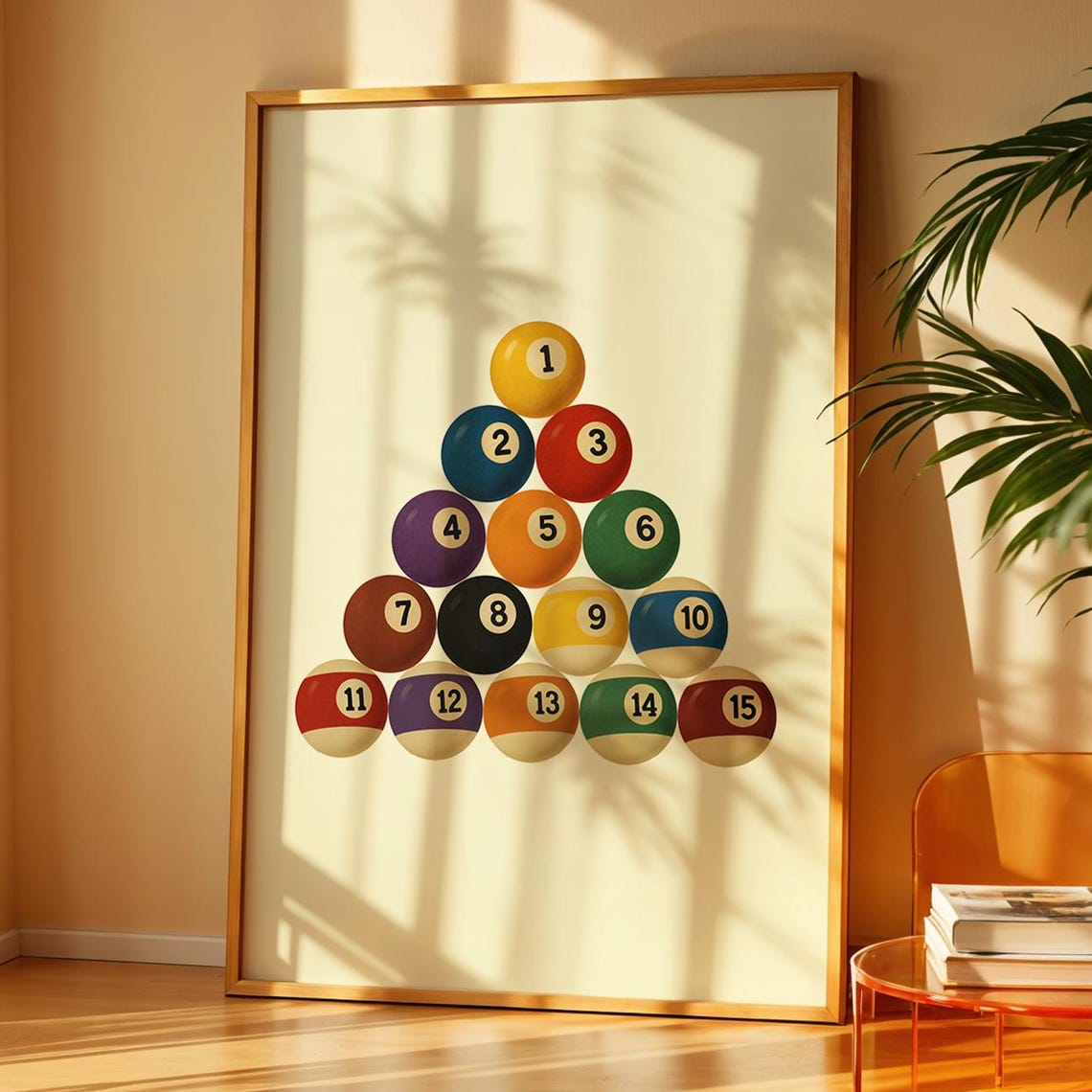 Retro Billiard Balls Triangle Rack Full Set Game Room Art Poster