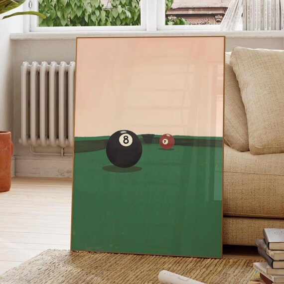 Eight Ball Pool Table Minimalist Billiards Green Felt Poster