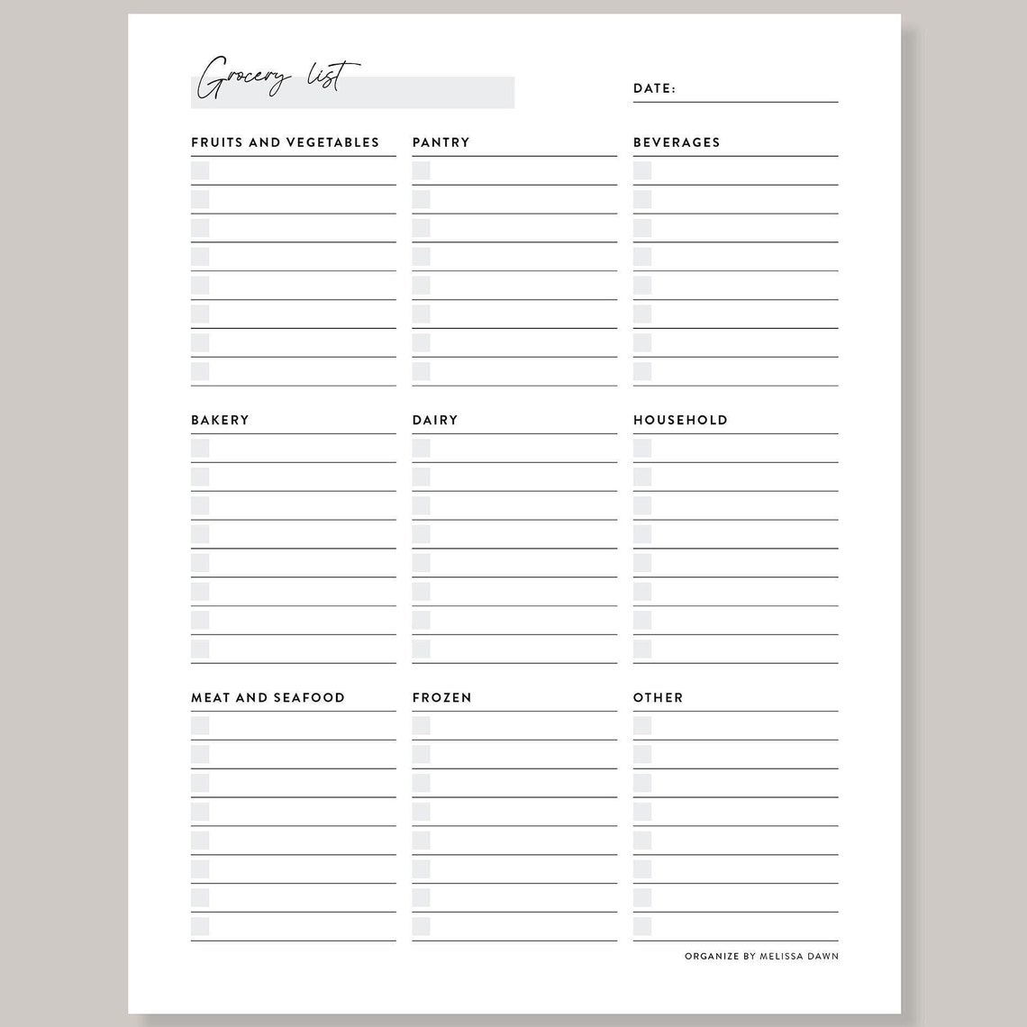 Weekly Grocery List Planner Template Printable Organizer Print