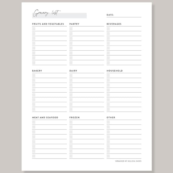 Weekly Grocery List Planner Template Printable Organizer Print