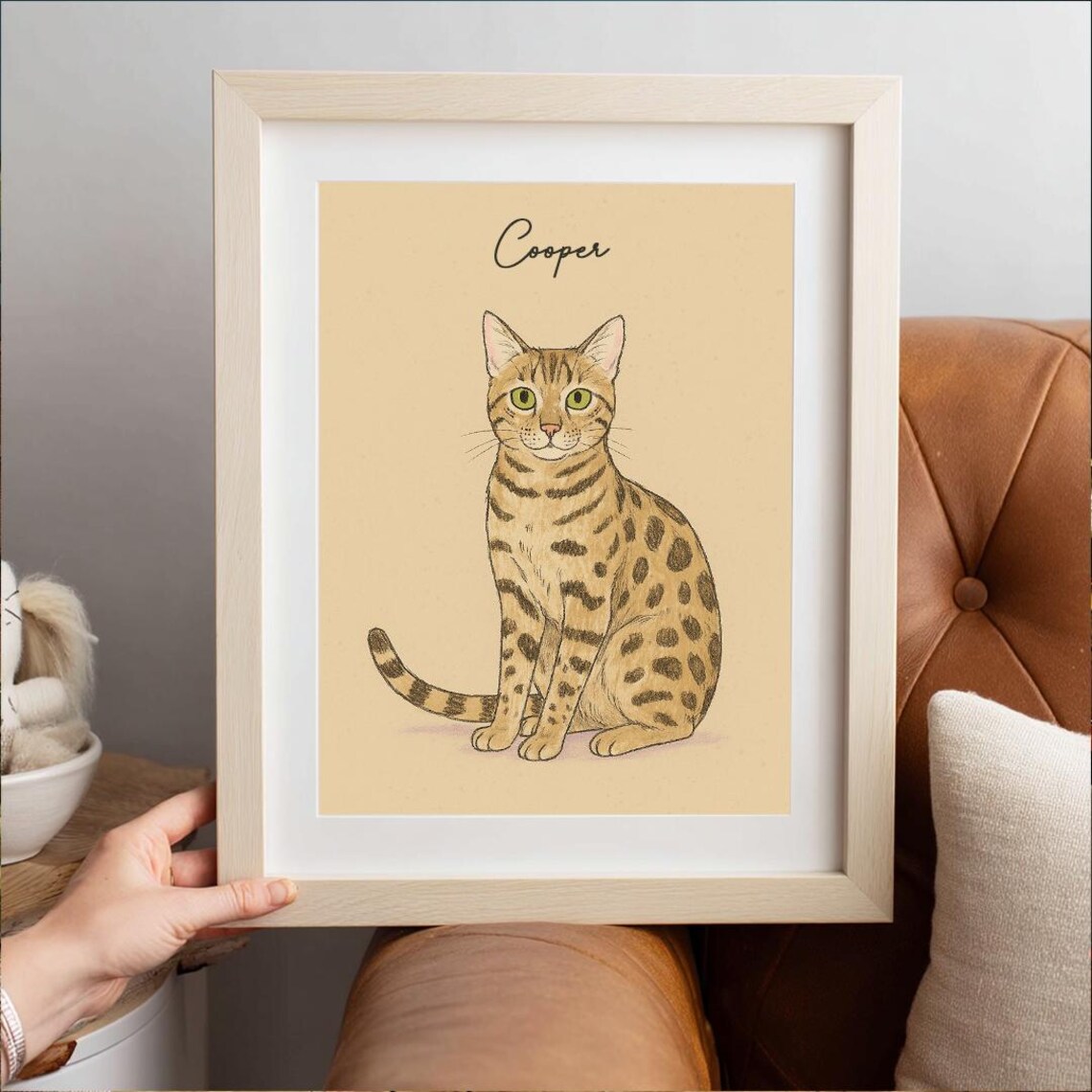 Frost and Bailey Custom Pet Portrait Dog and Cat Duo Beige Wall Art - Image 2