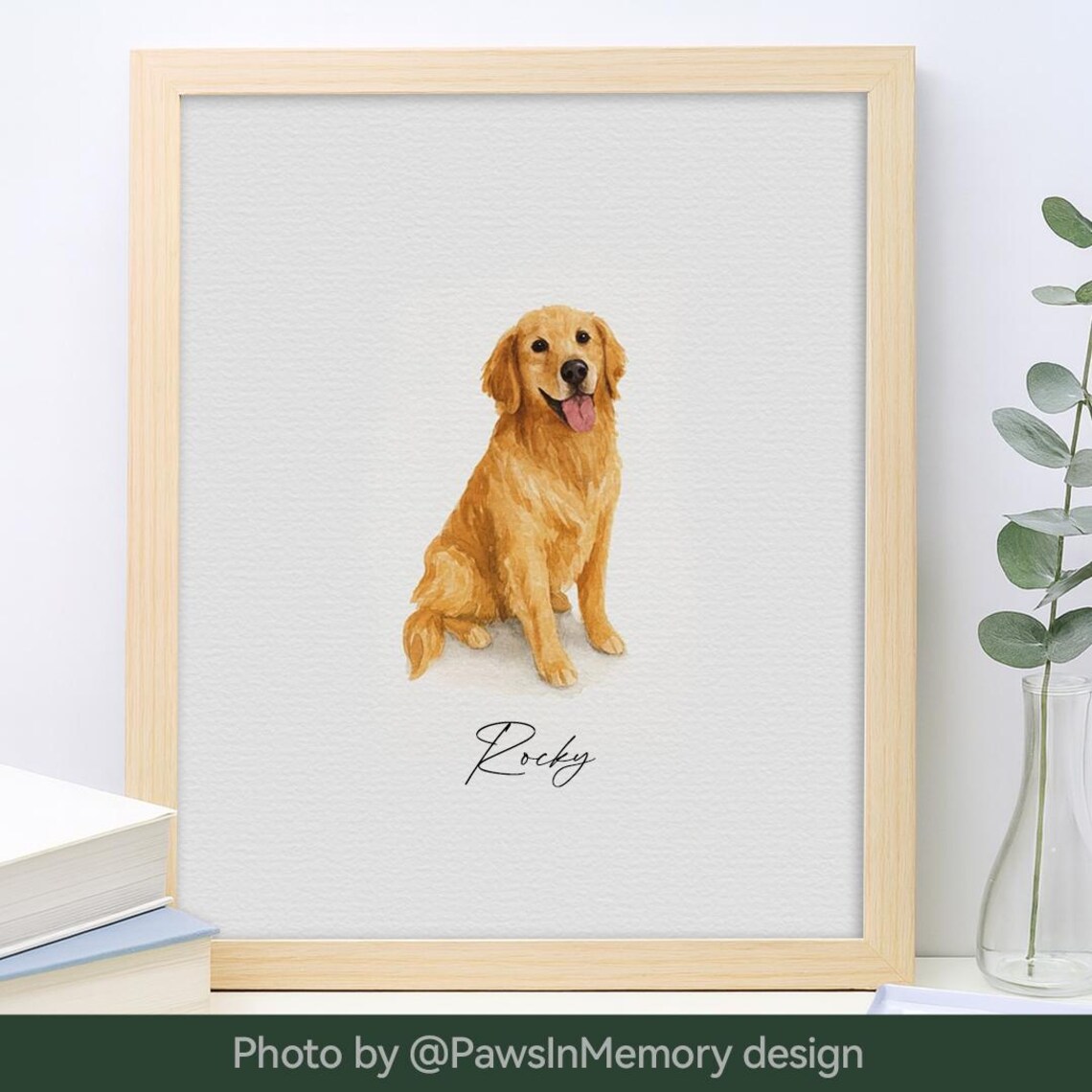 Rocky the Golden Retriever Watercolor Custom Pet Portrait Dog Wall Art