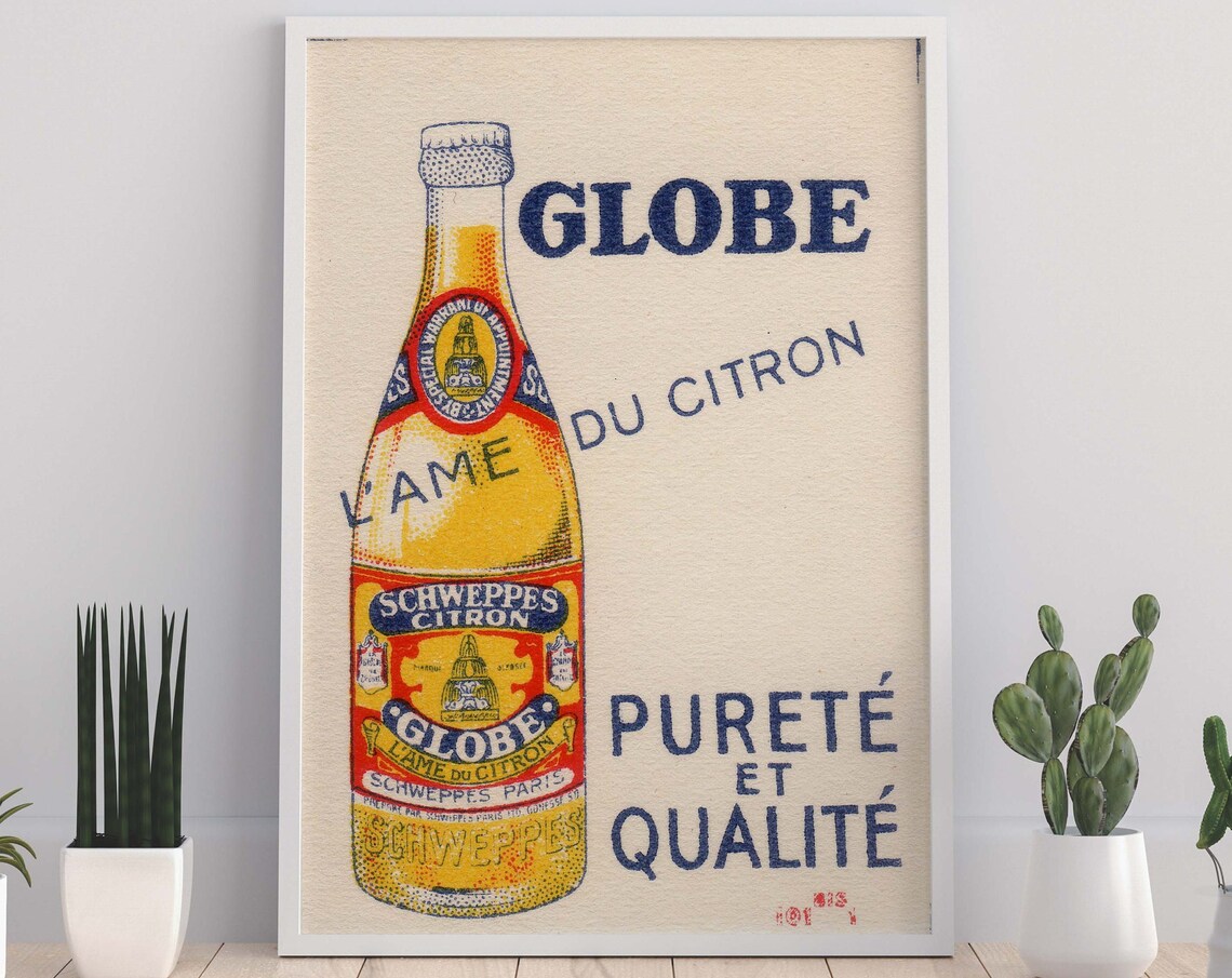 Schweppes Citron Globe Vintage French Lemon Soda Advertising Poster