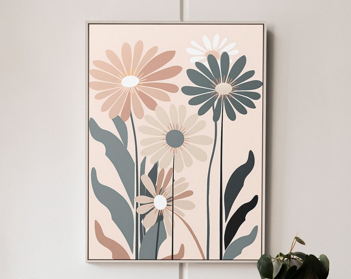 Blush And Slate Abstract Daisy Botanical Illustration Poster