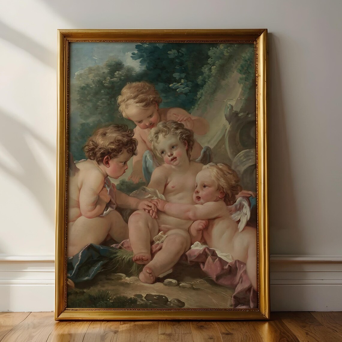 Cherubim Oil Painting Art Victorian Wall Art Cherubim Angels Victorian Prints Religious Oil Painting Angel Art Print