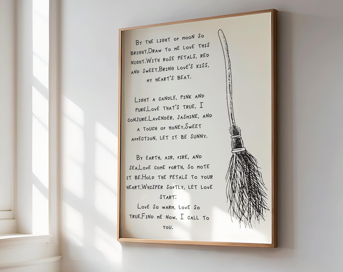 Love Spell Witchcraft Poem With Witch Broom Sketch Wall Poster - Image 3