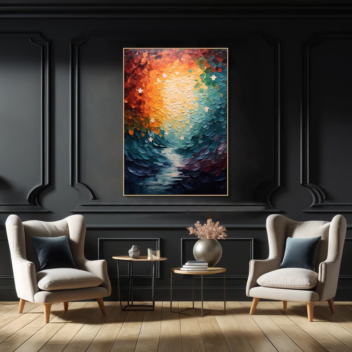 Original Starry Painting On Colorful Palette Knife Painting Designer Art Choice Inspirational Center Art Piece Living Room Art - Image 5