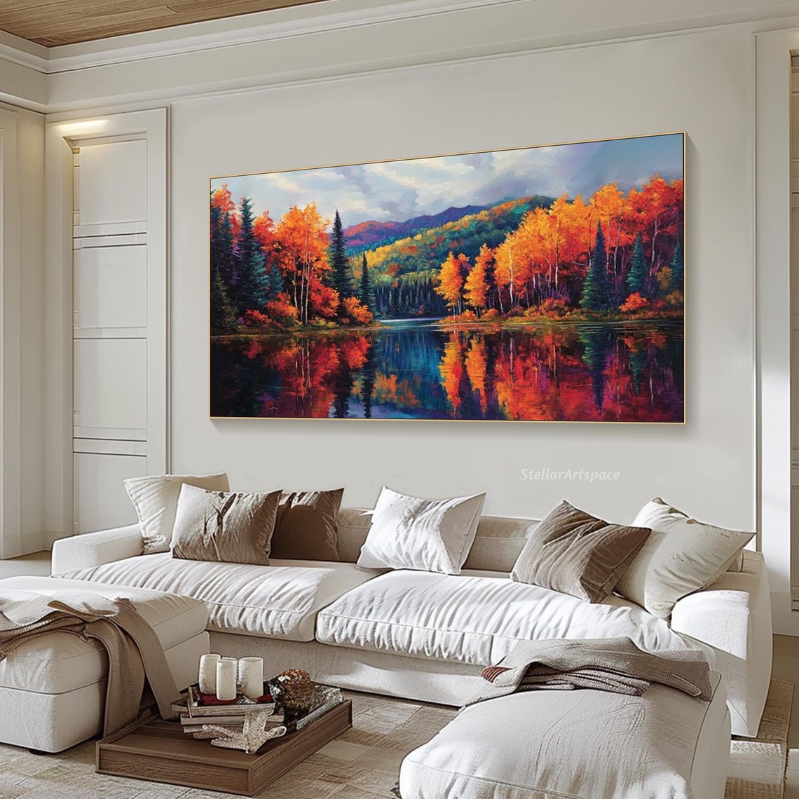 Autumn Forest Lake Mirror Reflection Fiery Orange Trees Art Poster - Image 4
