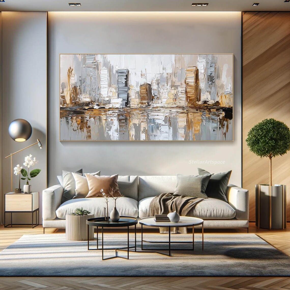 Cityscape Painting, 3D Textured Abstract Art Print - Image 3