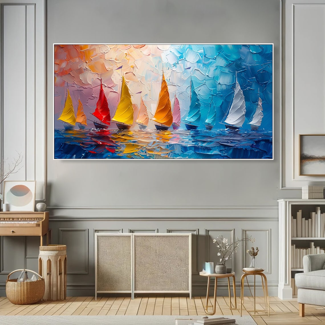 Abstract Sailboat Oil Painting, Colorful Nautical Art Print - Image 5