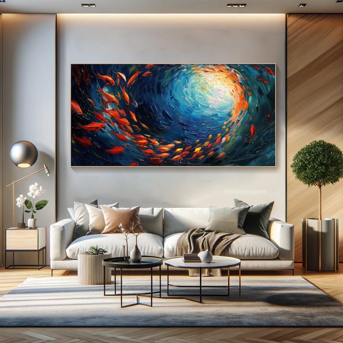 Fish Swarm Oil Painting, Abstract Ocean Art Print - Image 5